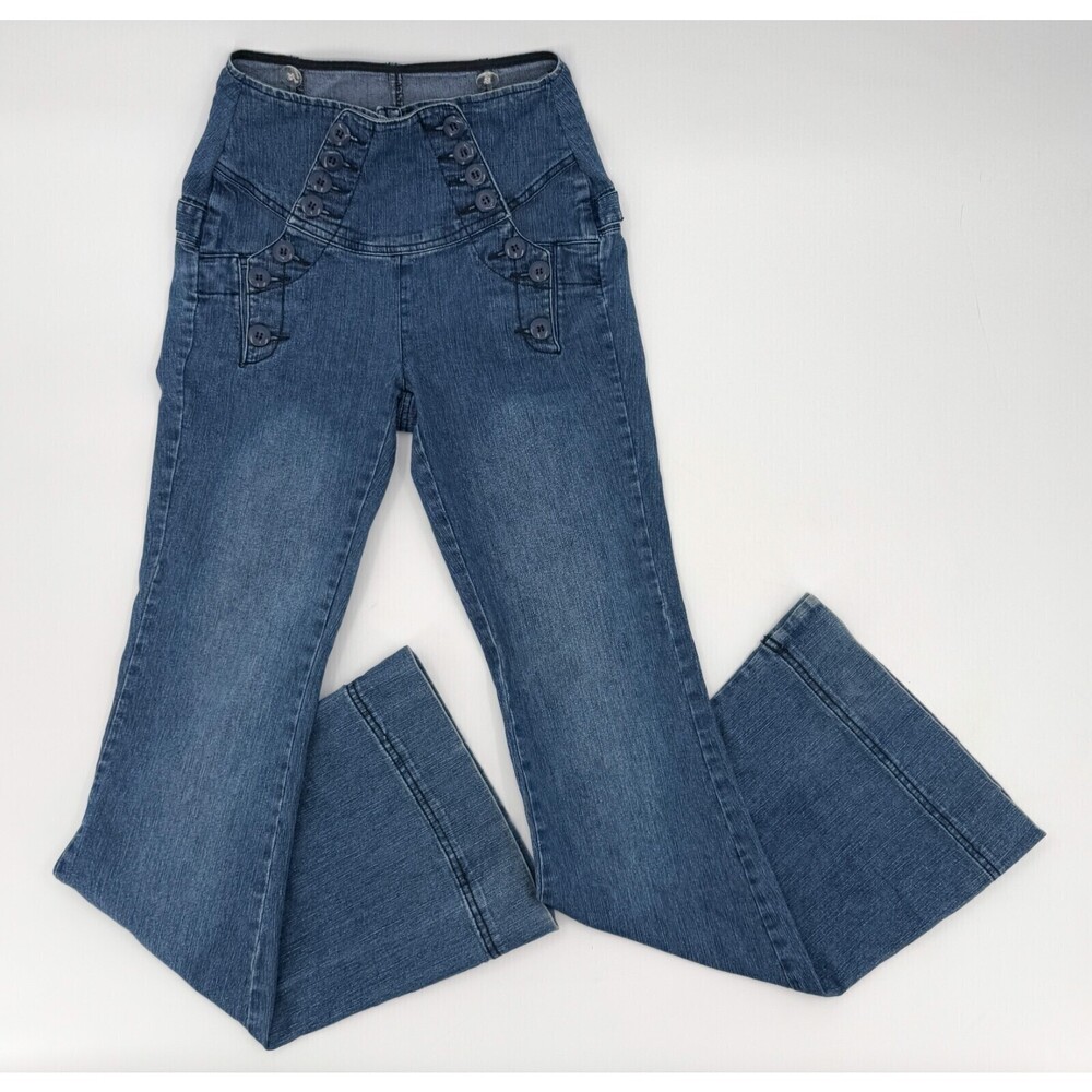 Highway Jeans Womens 0 Blue Denim Flared Button Mid Rise Medium Boho Whimsical